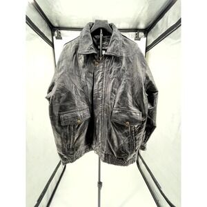 LeWorld Bomber Jacket Mens XL Black Leather Patchwork Zip Front Pockets Lined